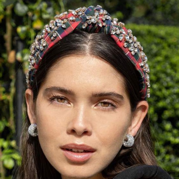 *ISO* Lele Sadoughi HOLIDAY PLAID MIXED SHAPE CRYSTAL KNOTTED HEADBAND - Picture 3 of 3